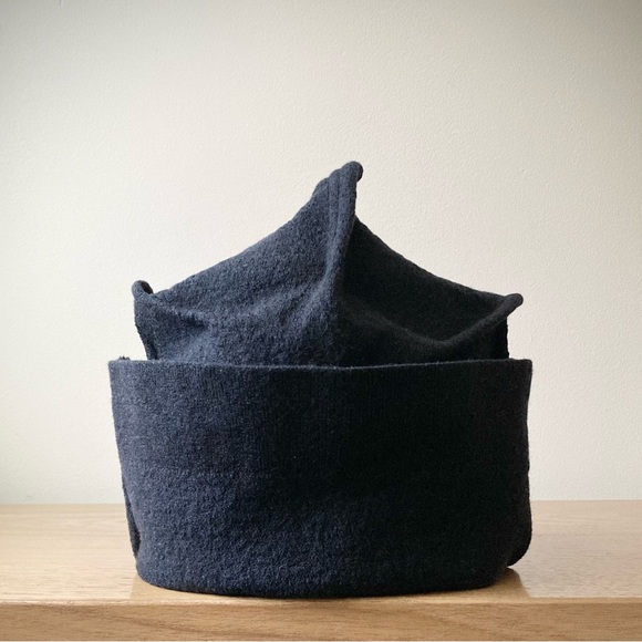 Joodito Accessories - joodito origami crown merino wool sweater hat bucket beanie cap dark blue navy
